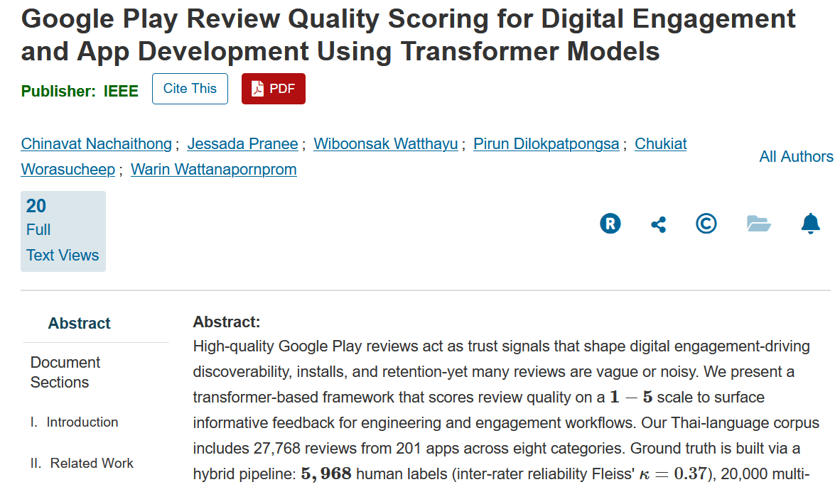 Google Play Review Quality Scoring for Digital Engagement and App Development Using Transformer Models
